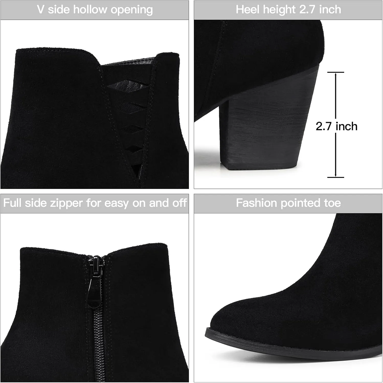 TEMOFON Ankle Boots for Women Booties: Suede Short Boot with Chunky Low Heel, Almond Toe Comfortable Dressy Shoes Side Zipper 2024 Trendy Fall