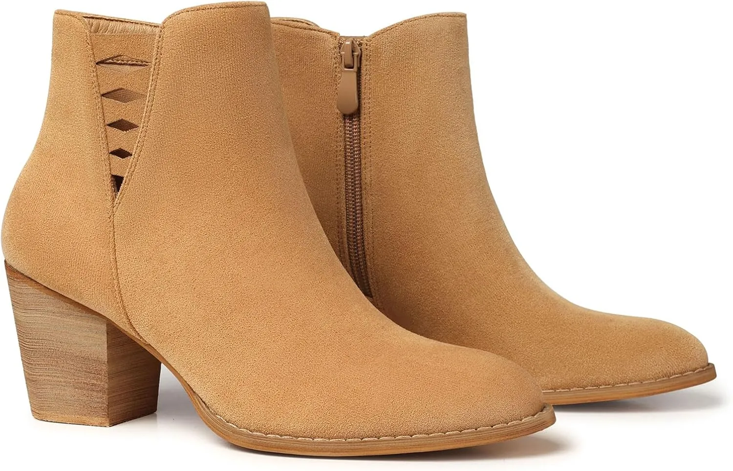 TEMOFON Ankle Boots for Women Booties: Suede Short Boot with Chunky Low Heel, Almond Toe Comfortable Dressy Shoes Side Zipper 2024 Trendy Fall