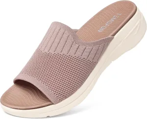 TEMOFON Slide Sandals for Women Lightweight: Wide Width Comfortable Slip on Arch Support Slides