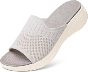 TEMOFON Slide Sandals for Women Lightweight: Wide Width Comfortable Slip on Arch Support Slides