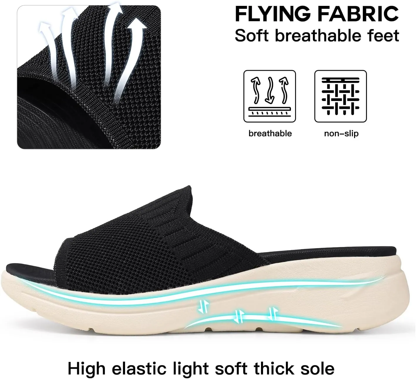 TEMOFON Slide Sandals for Women Lightweight: Wide Width Comfortable Slip on Arch Support Slides