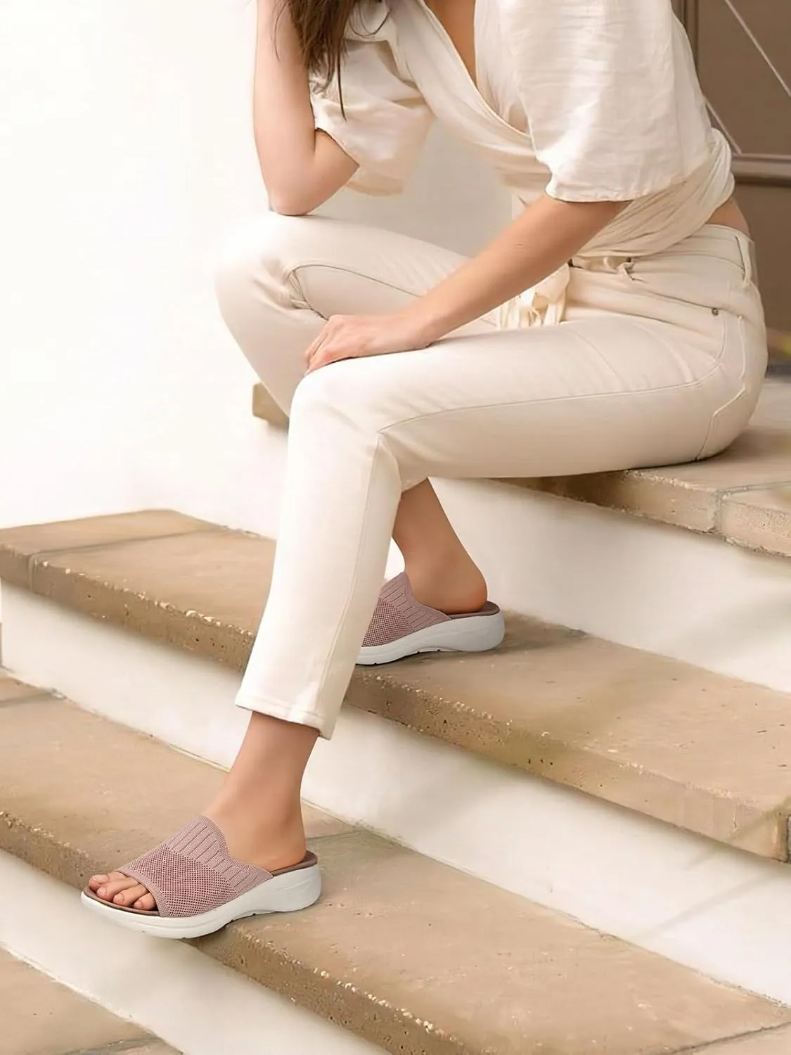 TEMOFON Slide Sandals for Women Lightweight: Wide Width Comfortable Slip on Arch Support Slides