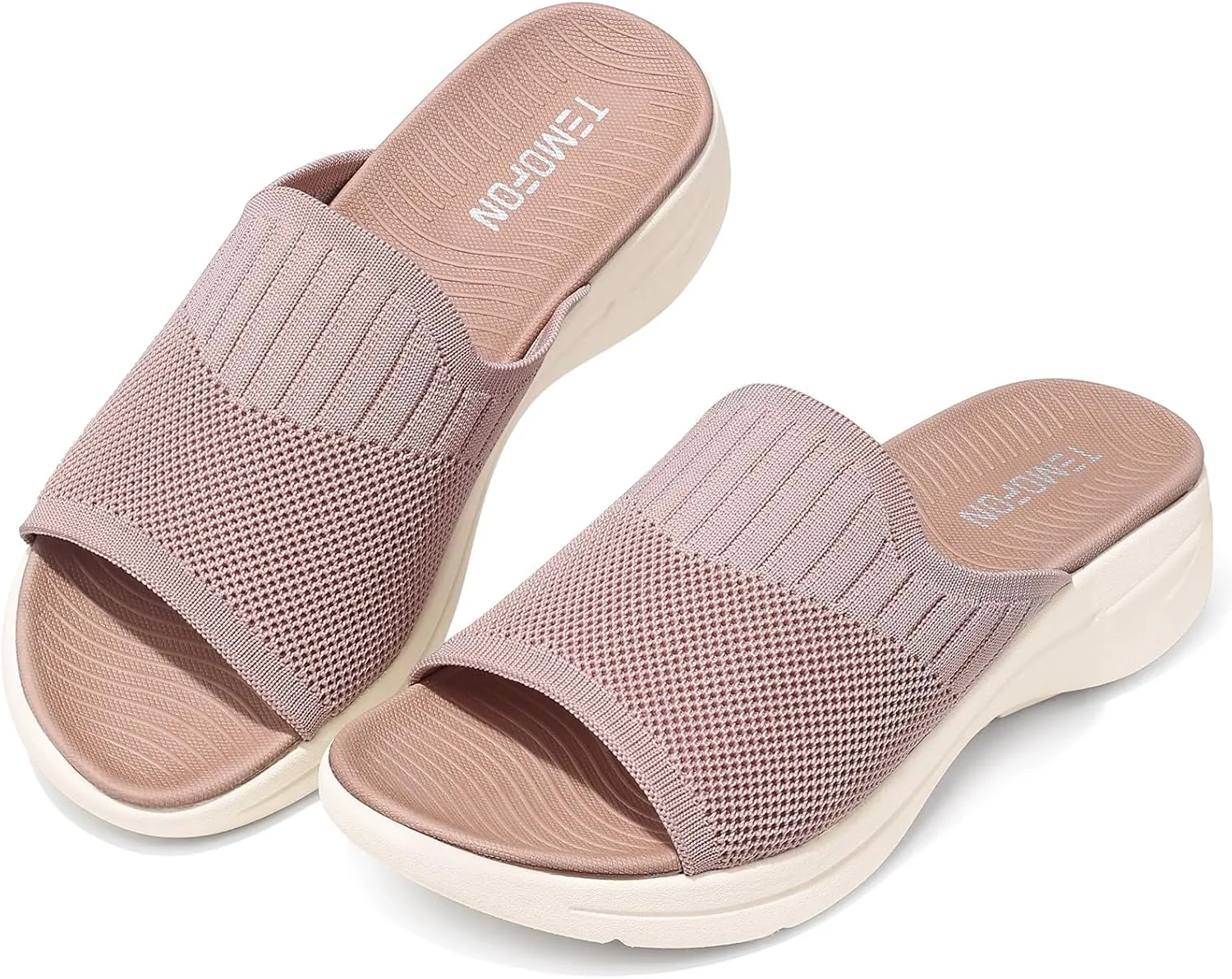 TEMOFON Slide Sandals for Women Lightweight: Wide Width Comfortable Slip on Arch Support Slides