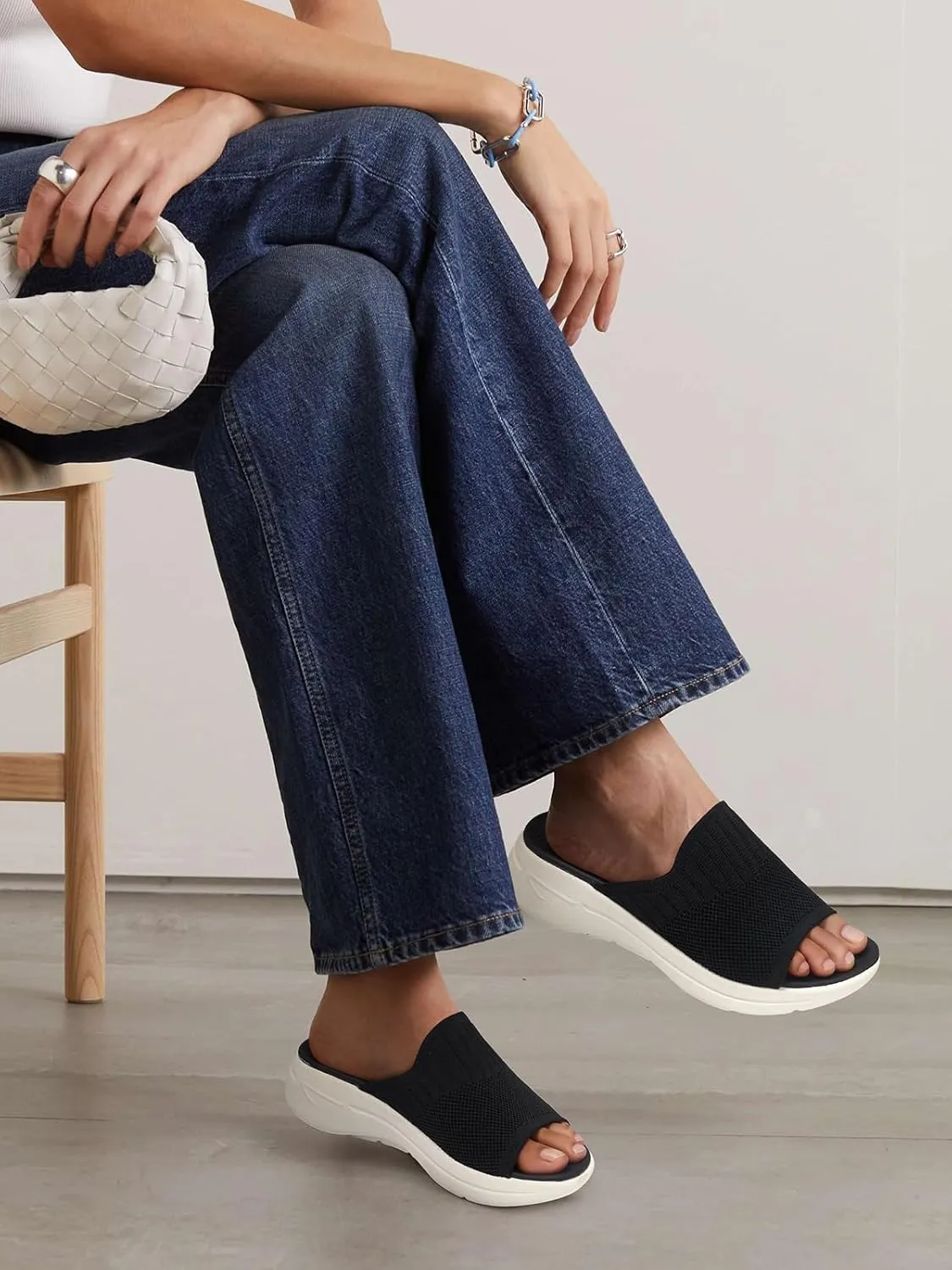 TEMOFON Slide Sandals for Women Lightweight: Wide Width Comfortable Slip on Arch Support Slides