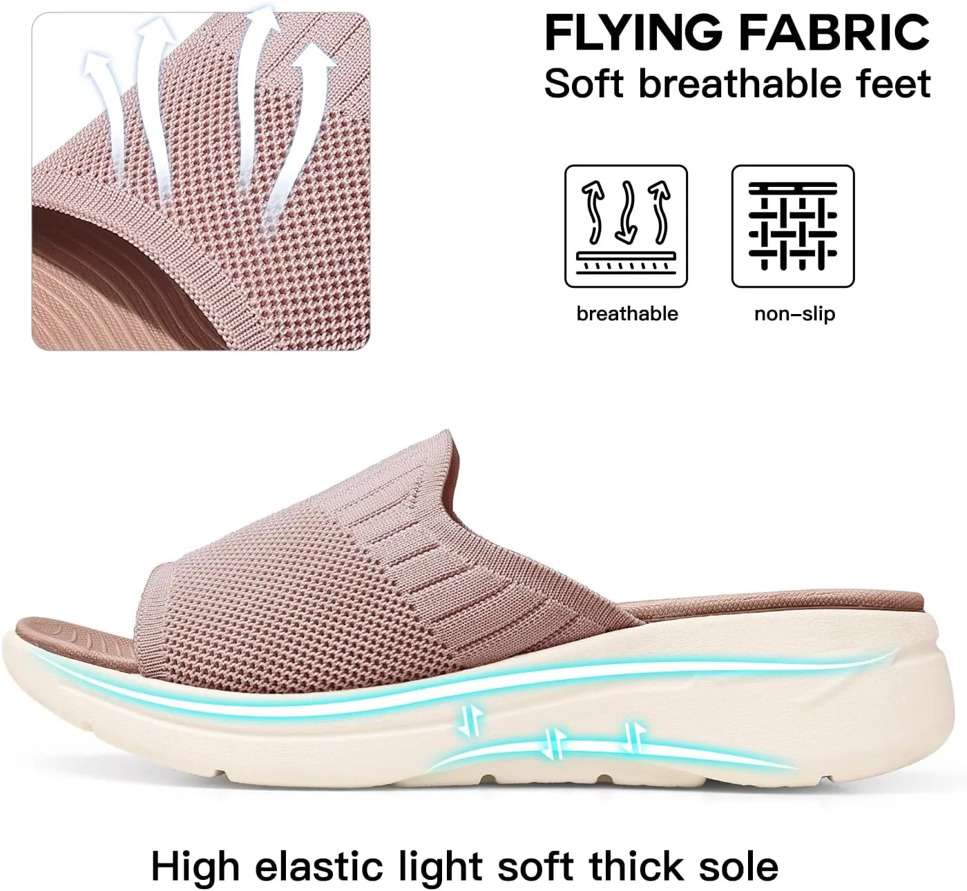 TEMOFON Slide Sandals for Women Lightweight: Wide Width Comfortable Slip on Arch Support Slides