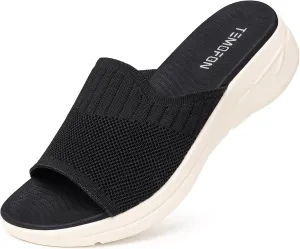 TEMOFON Slide Sandals for Women Lightweight: Wide Width Comfortable Slip on Arch Support Slides