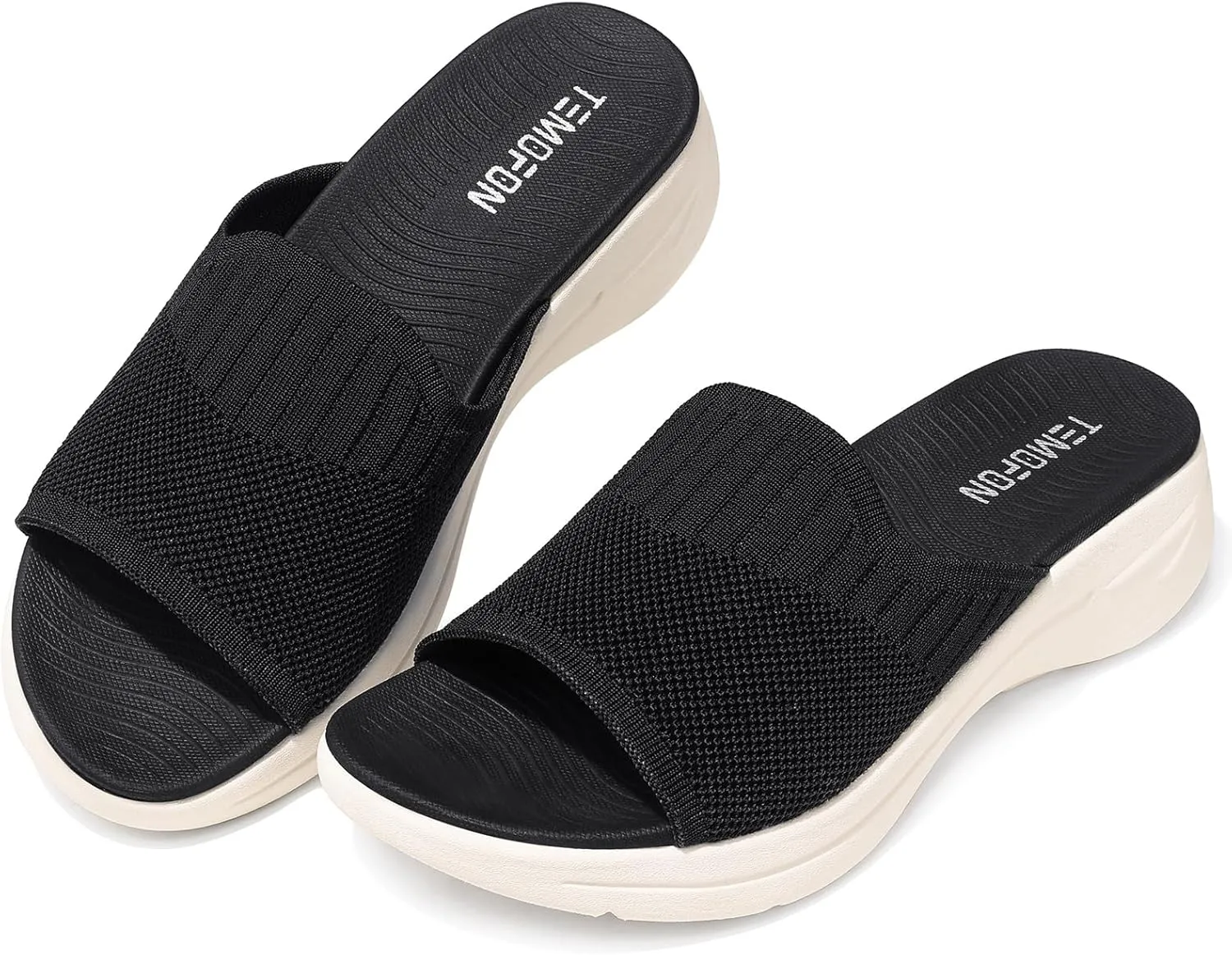 TEMOFON Slide Sandals for Women Lightweight: Wide Width Comfortable Slip on Arch Support Slides