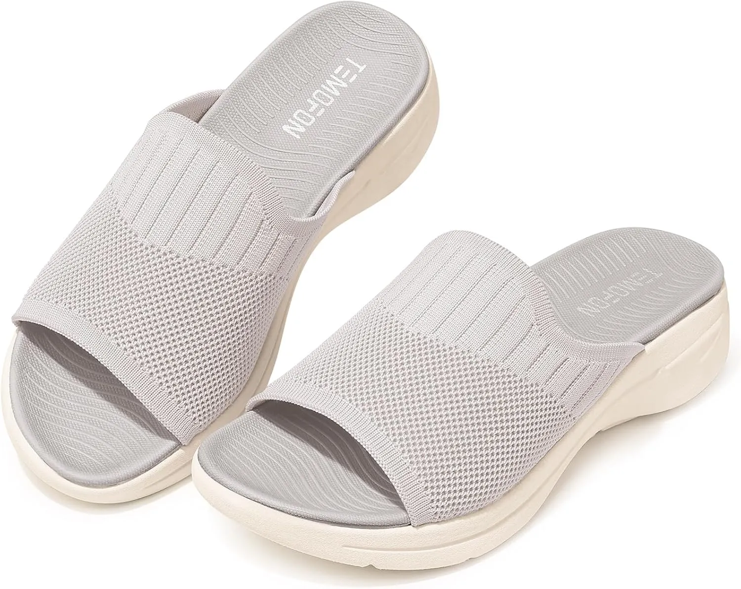 TEMOFON Slide Sandals for Women Lightweight: Wide Width Comfortable Slip on Arch Support Slides