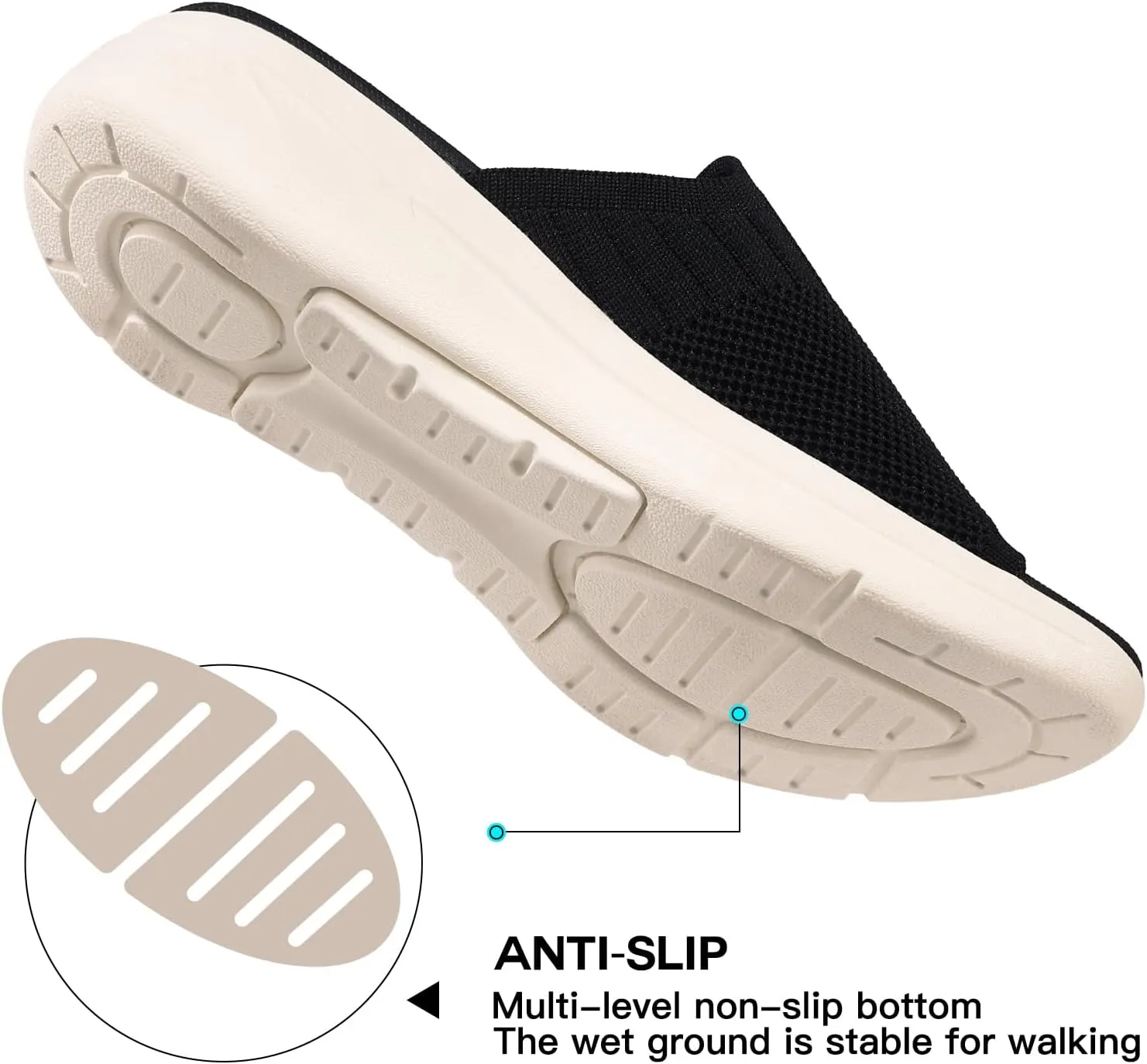 TEMOFON Slide Sandals for Women Lightweight: Wide Width Comfortable Slip on Arch Support Slides