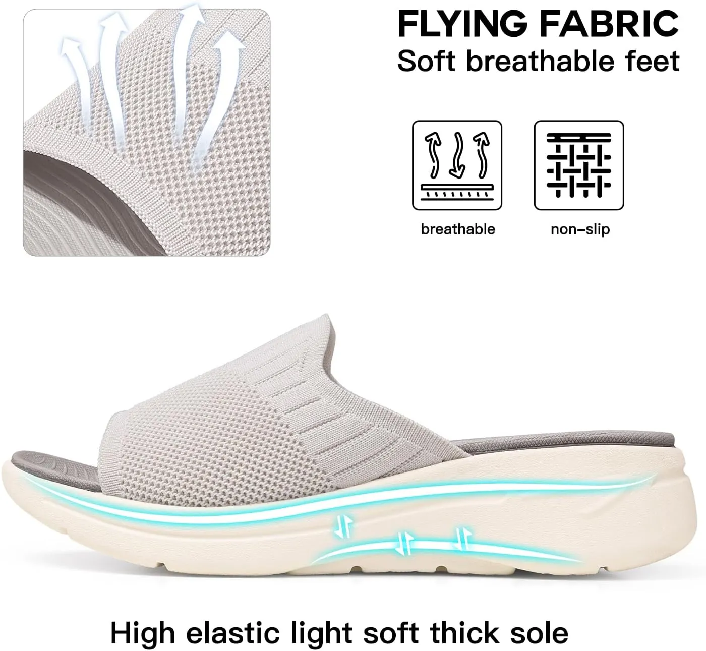 TEMOFON Slide Sandals for Women Lightweight: Wide Width Comfortable Slip on Arch Support Slides