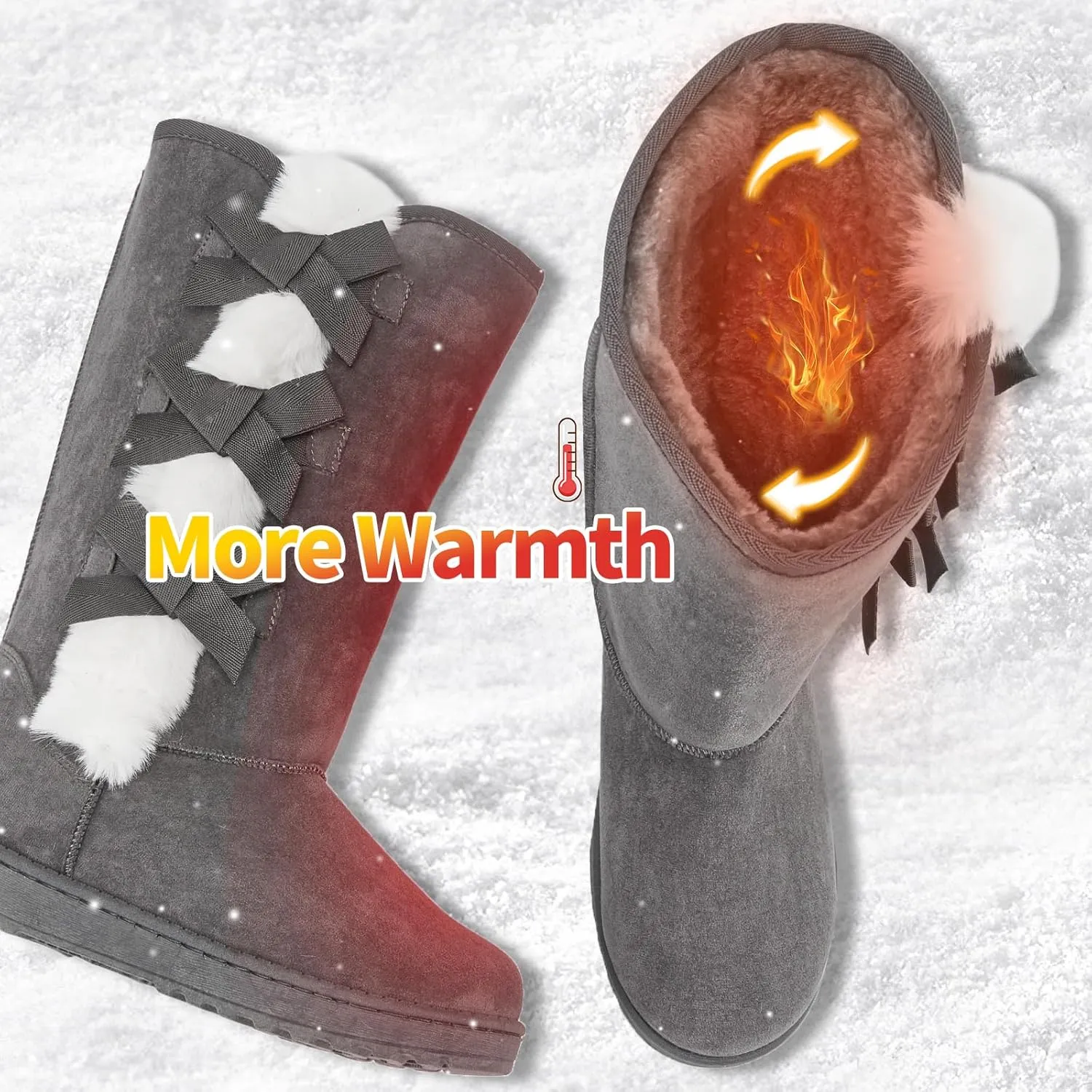 THATXUAOV Womens winter boots,Black fuzzy Mid-Calf Boots,fashion Warm casual outdoor snow boots for women