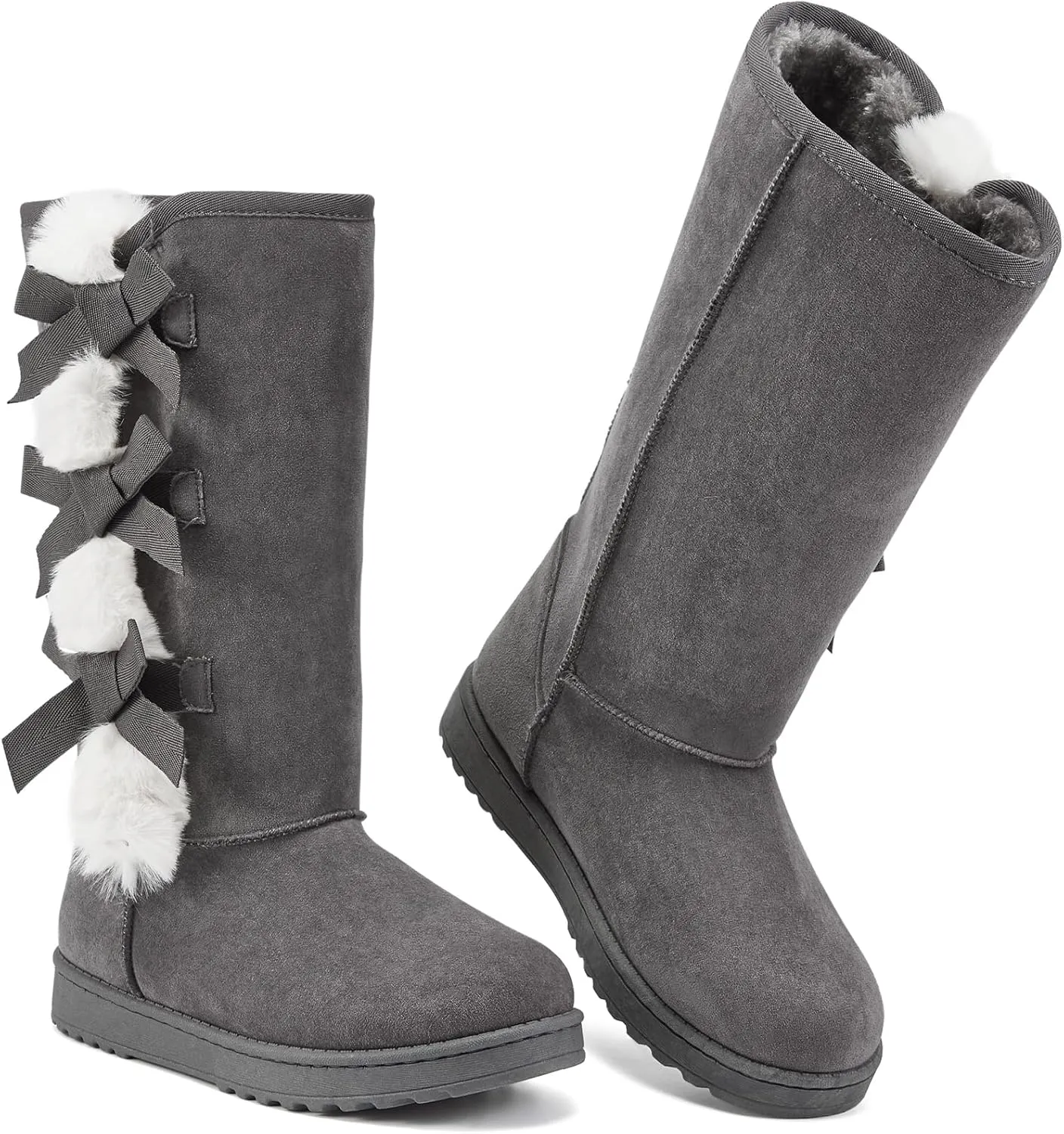 THATXUAOV Womens winter boots,Black fuzzy Mid-Calf Boots,fashion Warm casual outdoor snow boots for women
