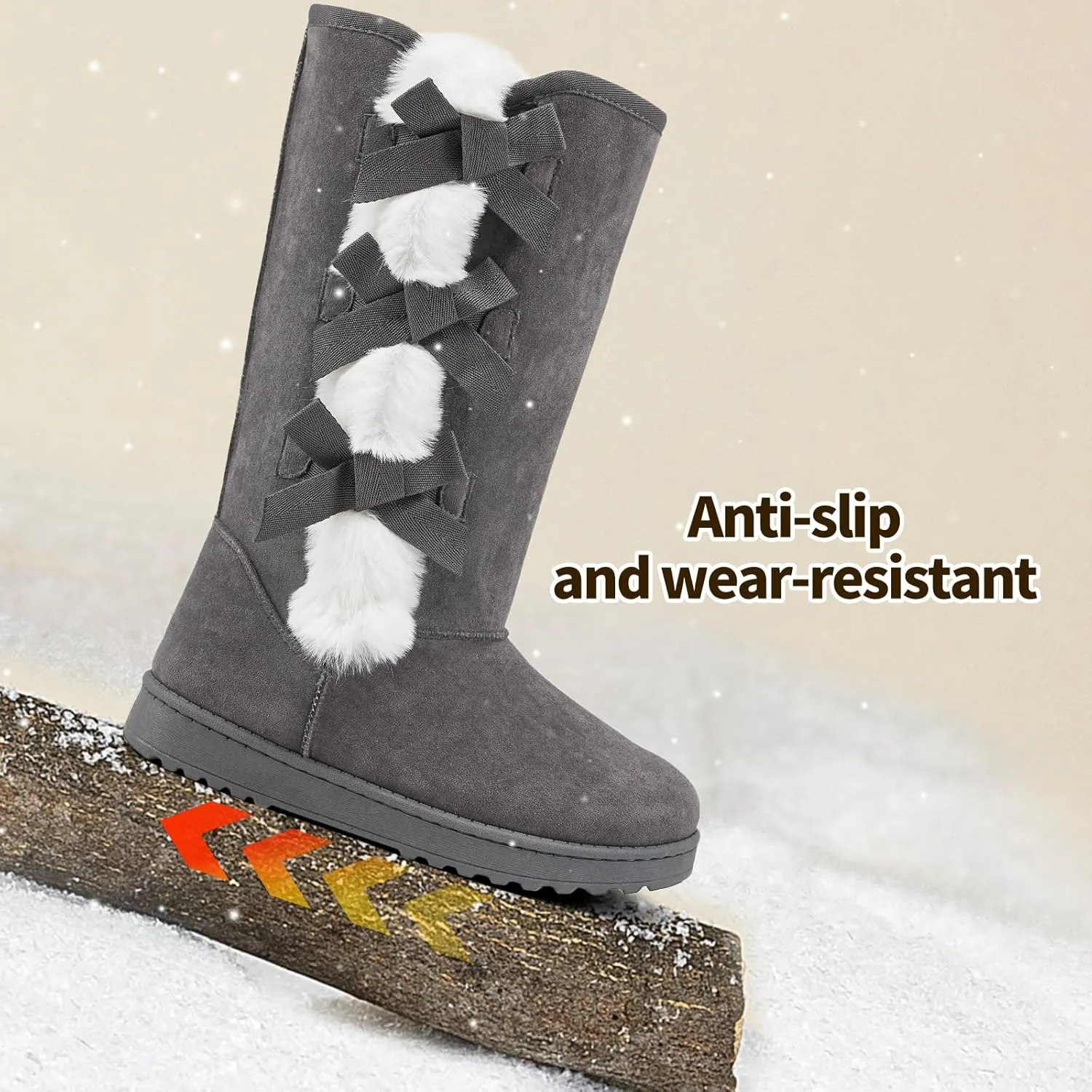THATXUAOV Womens winter boots,Black fuzzy Mid-Calf Boots,fashion Warm casual outdoor snow boots for women