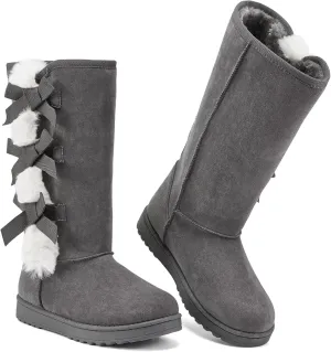 THATXUAOV Womens winter boots,Black fuzzy Mid-Calf Boots,fashion Warm casual outdoor snow boots for women