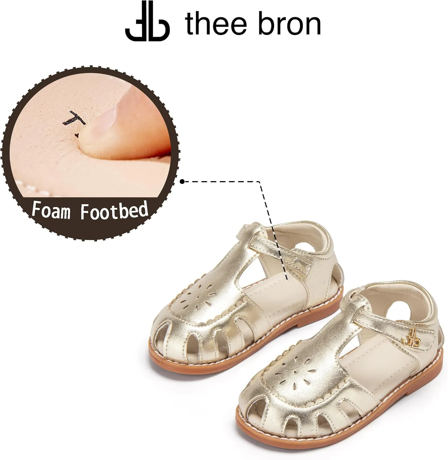 THEE BRON Princess Toddler Close Toe Sandals | Retro Lace-Up Design | Breathable Girls Shoes 3-12 Years
