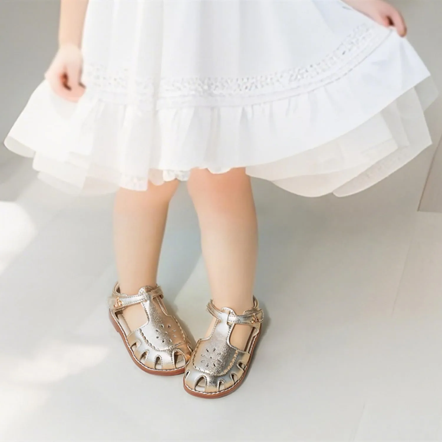 THEE BRON Princess Toddler Close Toe Sandals | Retro Lace-Up Design | Breathable Girls Shoes 3-12 Years