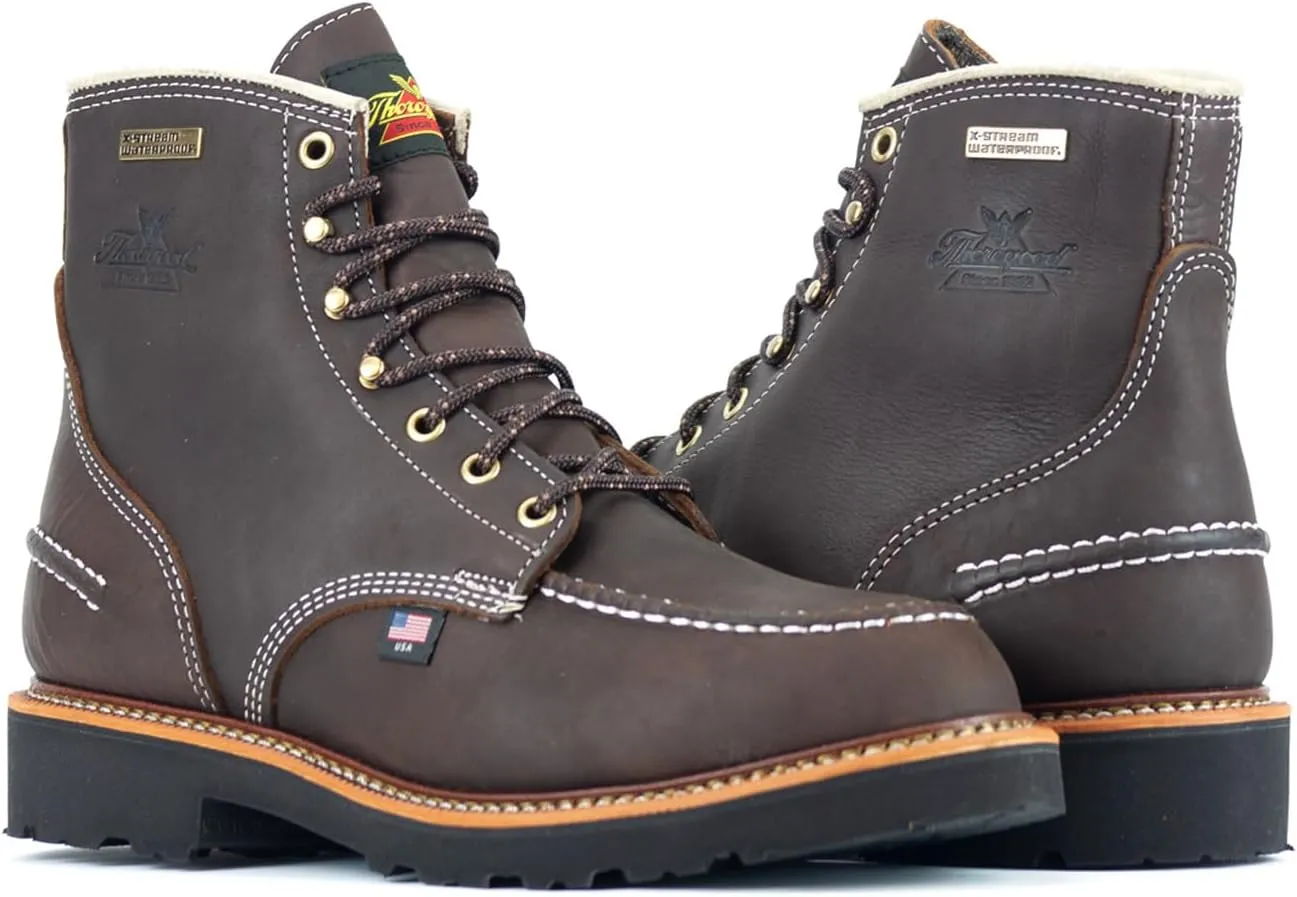 Thorogood 1957 Flyway 6” Waterproof Moc Toe Hunting Boots for Men - Premium Full-Grain Leather with Slip-Resistant Heel Outsole and Shock-Absorbing Footbed