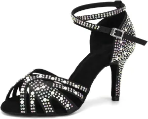 TINRYMX Women Latin Dance Shoes Rhinestones Sparkly Ballroom Salsa Performance Party Dancing Heels,Model-L432/L506