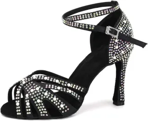 TINRYMX Women Latin Dance Shoes Rhinestones Sparkly Ballroom Salsa Performance Party Dancing Heels,Model-L432/L506