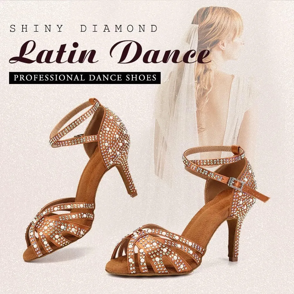 TINRYMX Women Latin Dance Shoes Rhinestones Sparkly Ballroom Salsa Performance Party Dancing Heels,Model-L432/L506