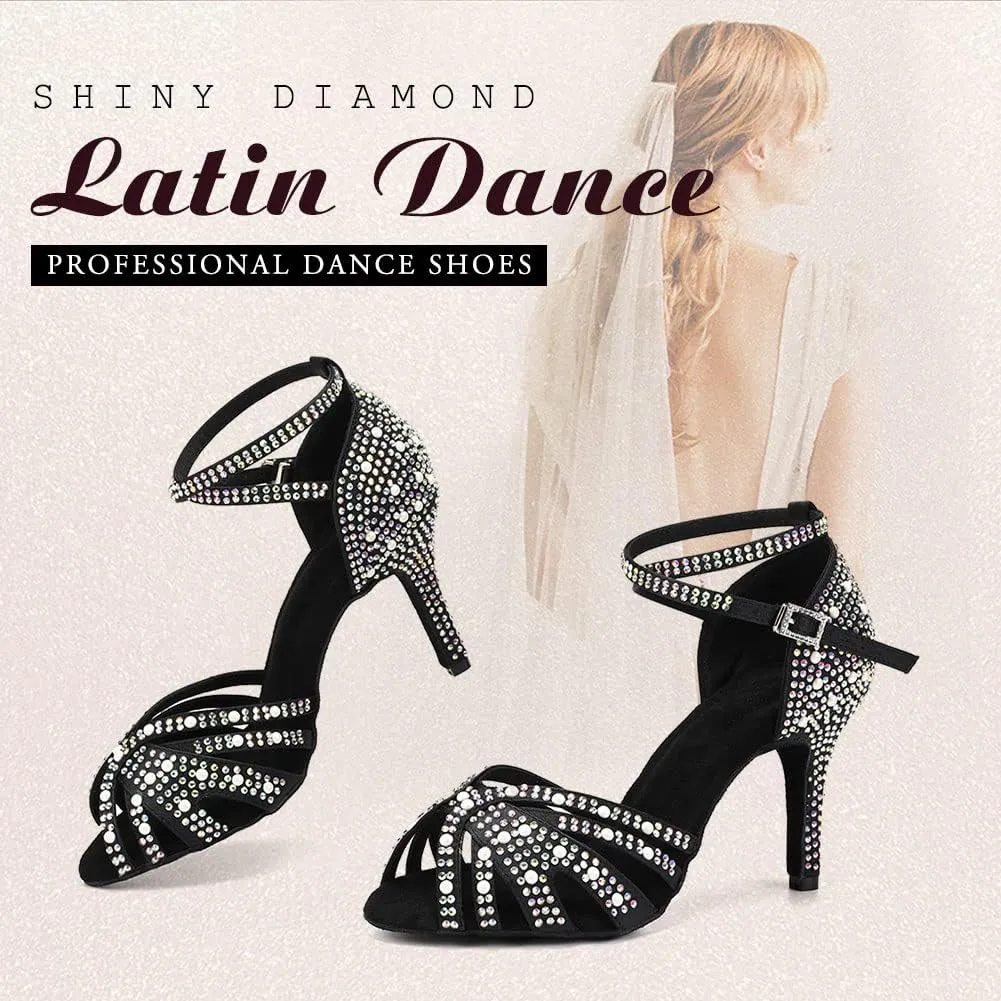 TINRYMX Women Latin Dance Shoes Rhinestones Sparkly Ballroom Salsa Performance Party Dancing Heels,Model-L432/L506