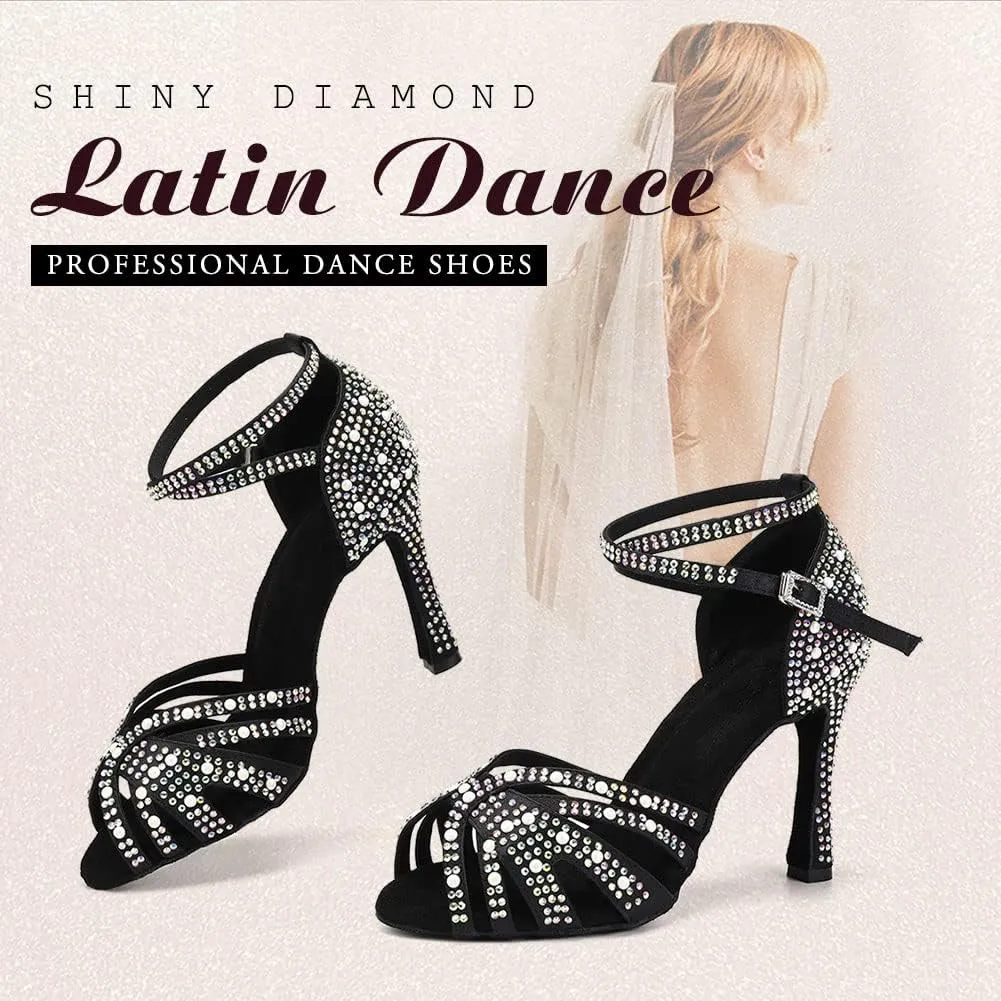TINRYMX Women Latin Dance Shoes Rhinestones Sparkly Ballroom Salsa Performance Party Dancing Heels,Model-L432/L506