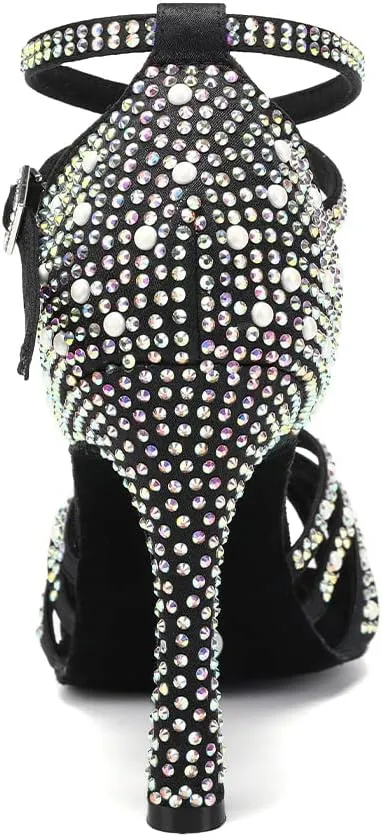 TINRYMX Women Latin Dance Shoes Rhinestones Sparkly Ballroom Salsa Performance Party Dancing Heels,Model-L432/L506