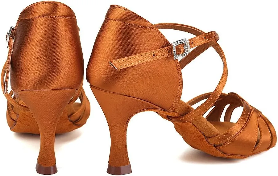 TINRYMX Women's Latin Dance Shoes Ballroom Salsa Cha-cha Professional Practice Performance Dance Sandals,Model-EM3038-DB