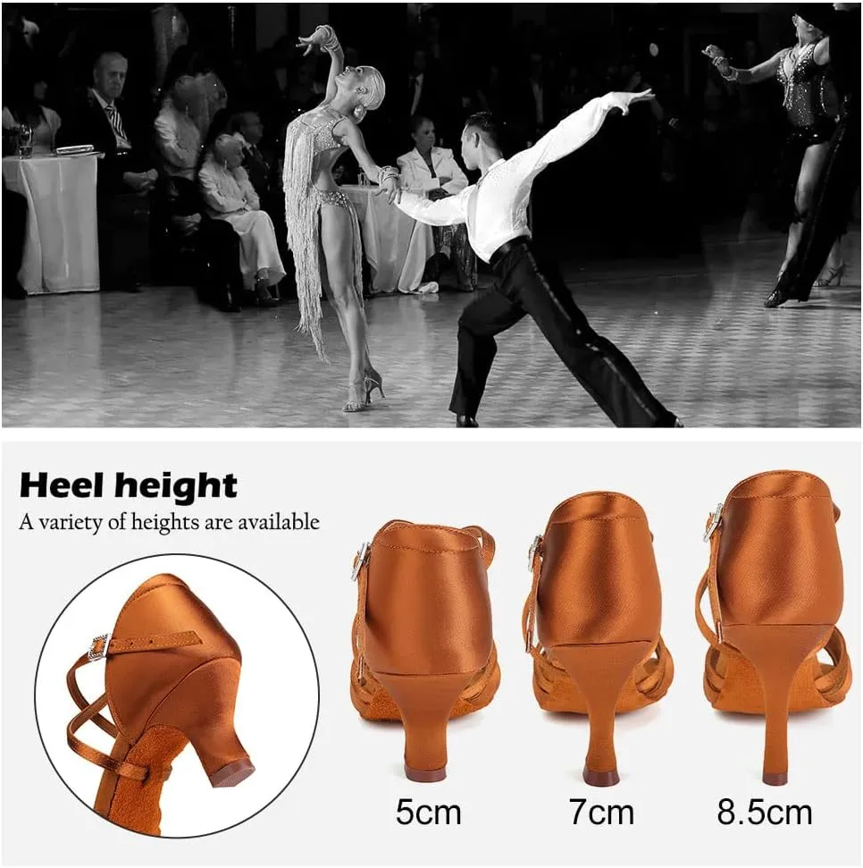 TINRYMX Women's Latin Dance Shoes Ballroom Salsa Cha-cha Professional Practice Performance Dance Sandals,Model-EM3038-DB