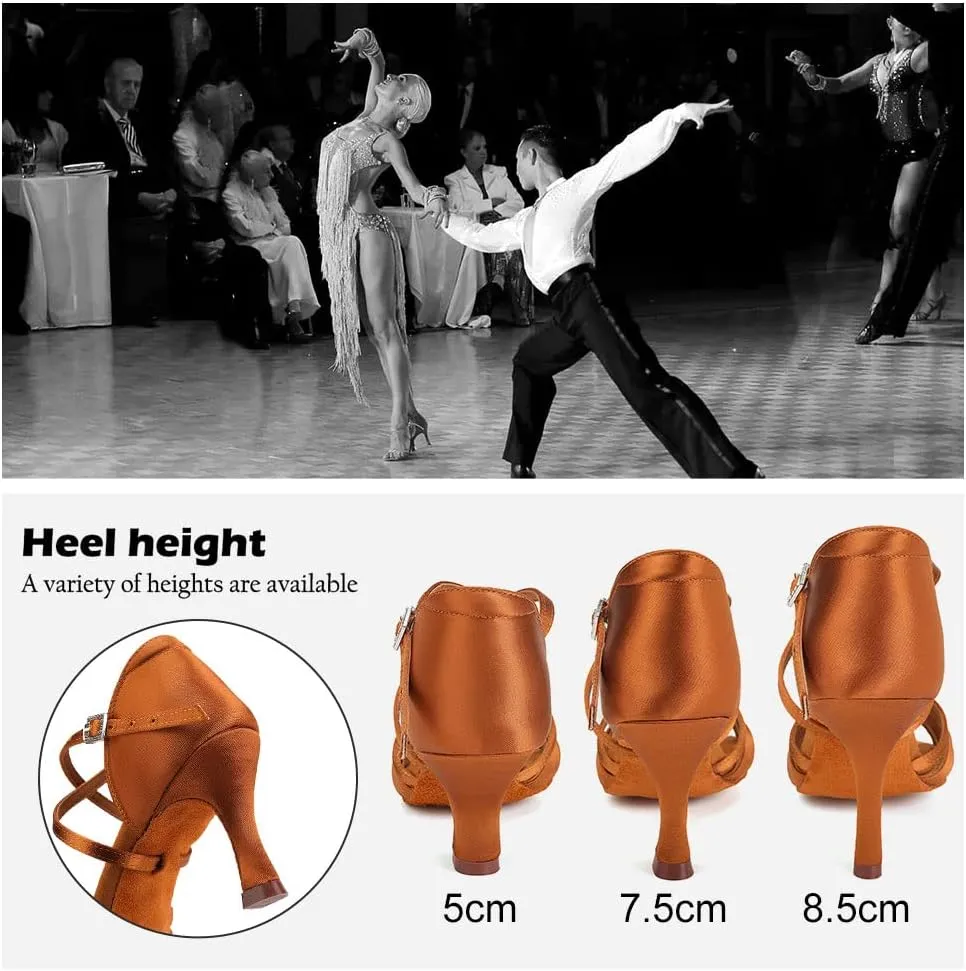 TINRYMX Women's Latin Dance Shoes Ballroom Salsa Cha-cha Professional Practice Performance Dance Sandals,Model-EM3038-DB
