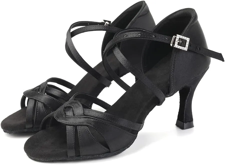 TINRYMX Women's Latin Dance Shoes Ballroom Salsa Cha-cha Professional Practice Performance Dance Sandals,Model-EM3038-DB
