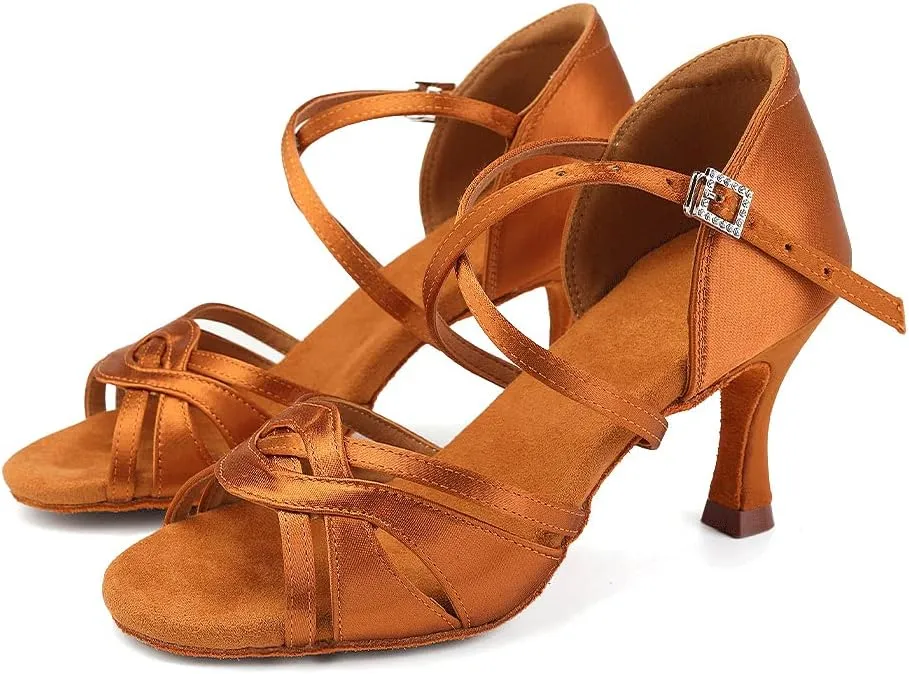 TINRYMX Women's Latin Dance Shoes Ballroom Salsa Cha-cha Professional Practice Performance Dance Sandals,Model-EM3038-DB