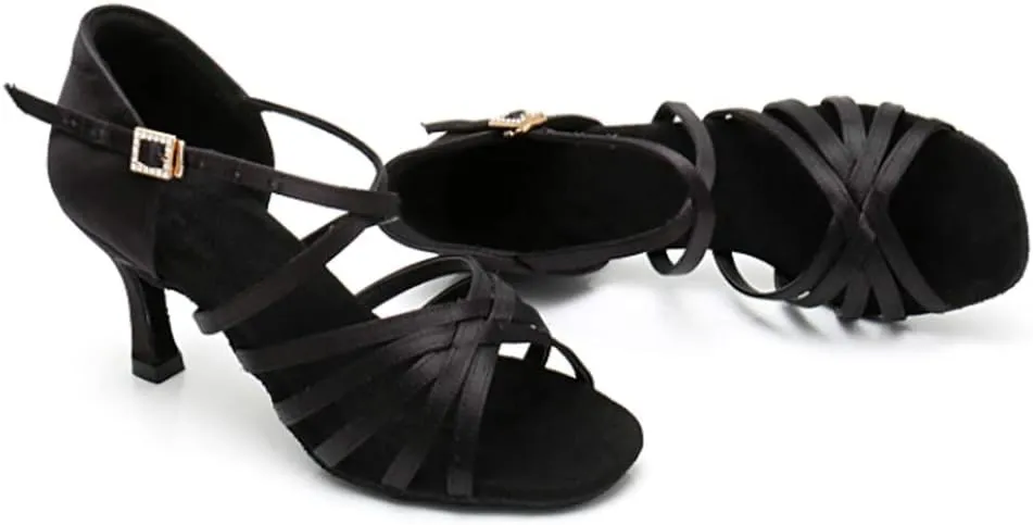 TINRYMX Women's Professional Latin Dance Shoes Ballroom Performance Dance Sandals Suede Outsole, Model LP802-ZSZK