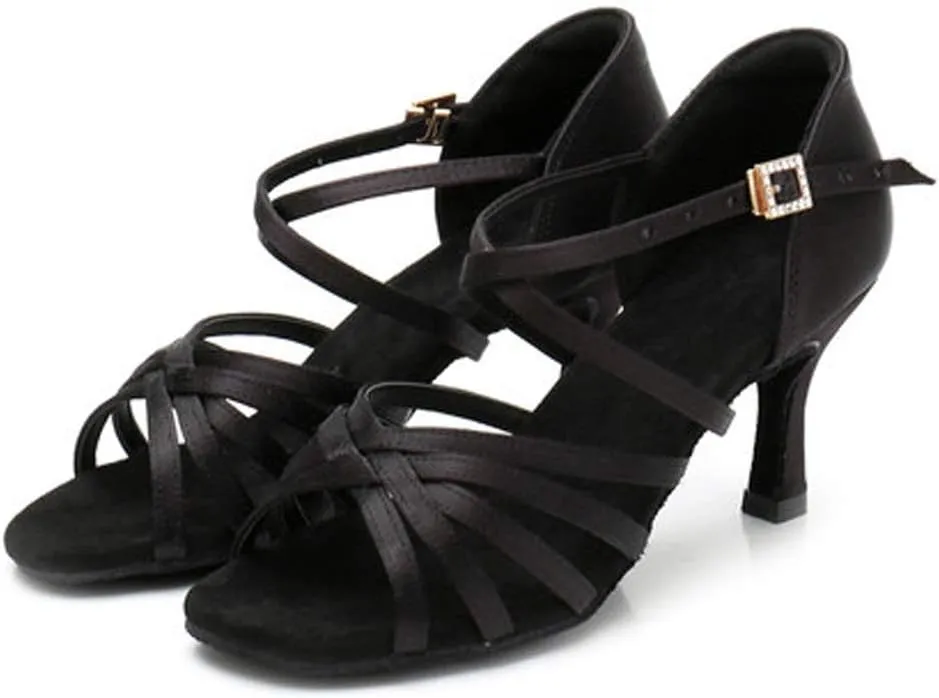 TINRYMX Women's Professional Latin Dance Shoes Ballroom Performance Dance Sandals Suede Outsole, Model LP802-ZSZK