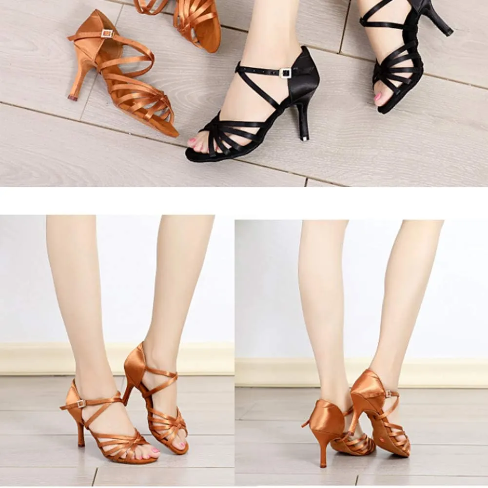 TINRYMX Women's Professional Latin Dance Shoes Ballroom Performance Dance Sandals Suede Outsole, Model LP802-ZSZK