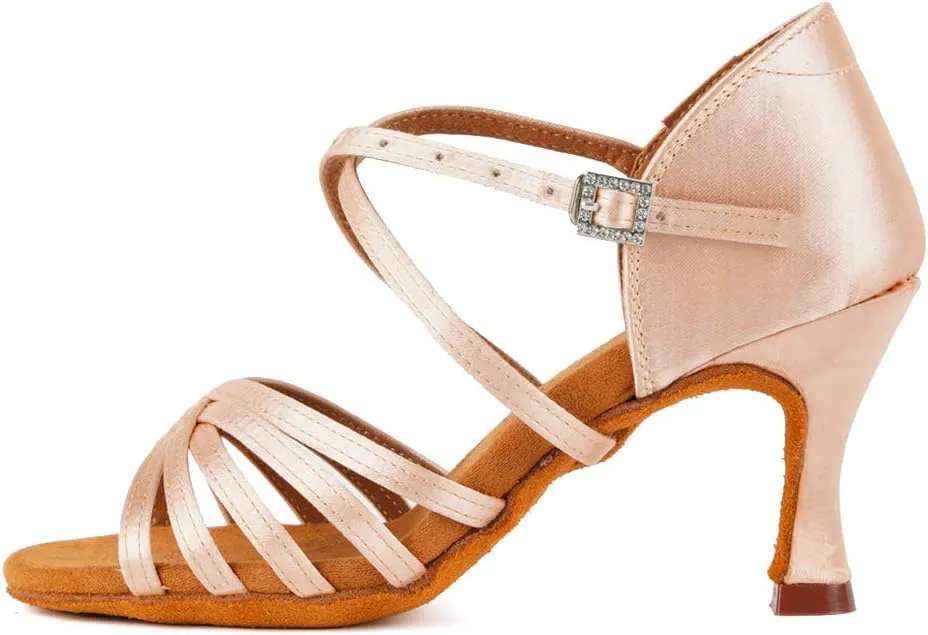 TINRYMX Women's Professional Latin Dance Shoes Ballroom Performance Dance Sandals Suede Outsole, Model LP802-ZSZK