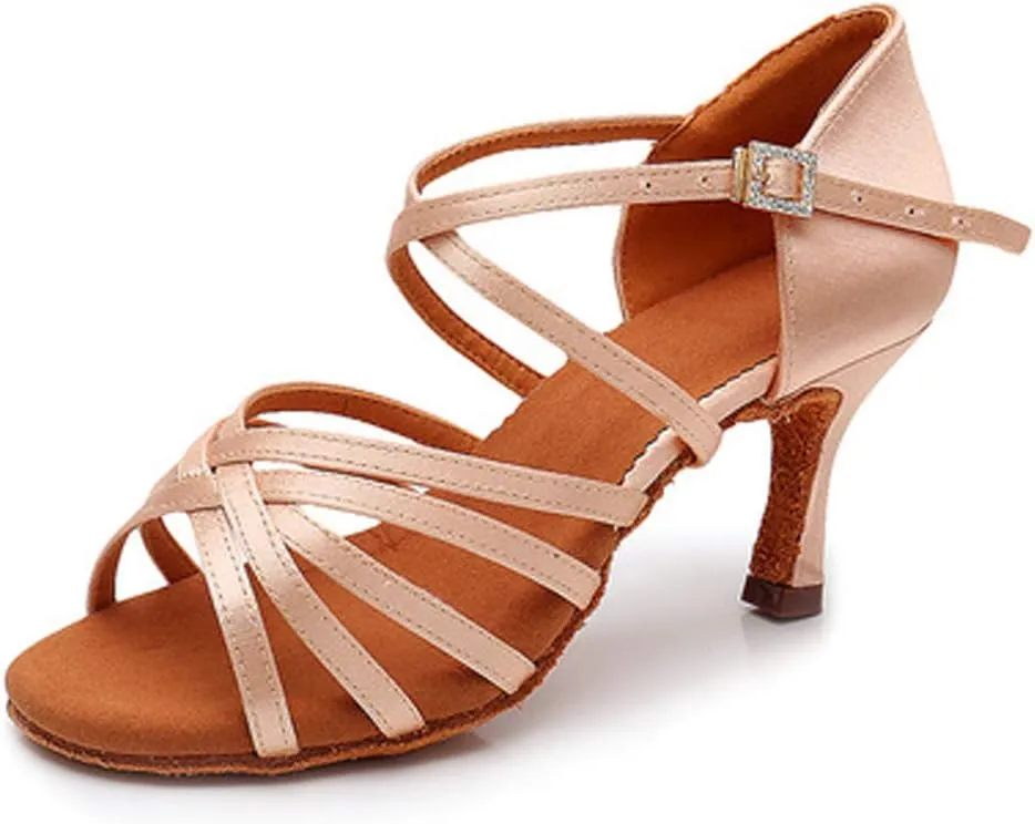 TINRYMX Women's Professional Latin Dance Shoes Ballroom Performance Dance Sandals Suede Outsole, Model LP802-ZSZK
