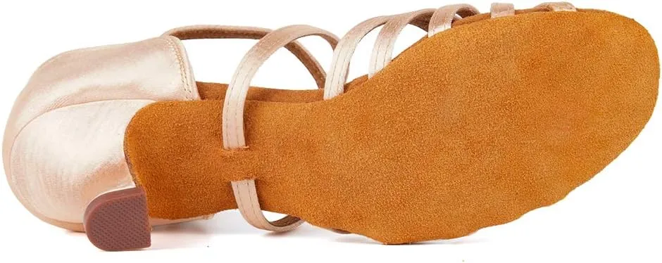 TINRYMX Women's Professional Latin Dance Shoes Ballroom Performance Dance Sandals Suede Outsole, Model LP802-ZSZK