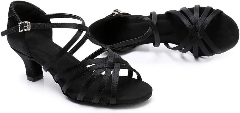 TINRYMX Women's Professional Latin Dance Shoes Ballroom Performance Dance Sandals Suede Outsole, Model LP802-ZSZK