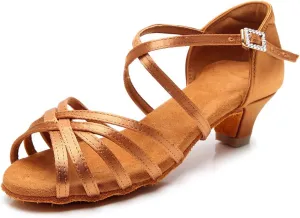 TINRYMX Women's Professional Latin Dance Shoes Ballroom Performance Dance Sandals Suede Outsole, Model LP802-ZSZK