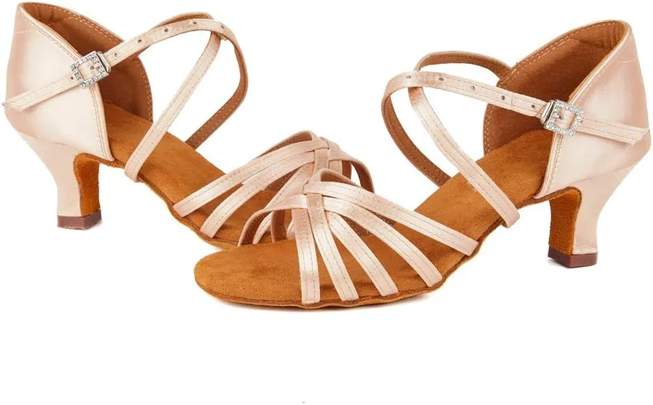 TINRYMX Women's Professional Latin Dance Shoes Ballroom Performance Dance Sandals Suede Outsole, Model LP802-ZSZK