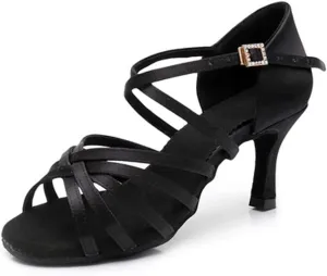 TINRYMX Women's Professional Latin Dance Shoes Ballroom Performance Dance Sandals Suede Outsole, Model LP802-ZSZK