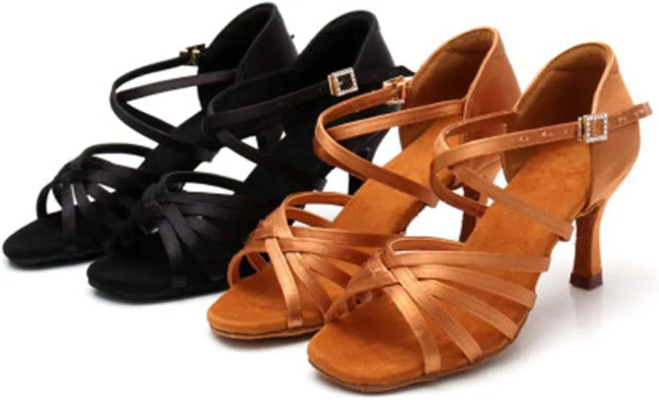 TINRYMX Women's Professional Latin Dance Shoes Ballroom Performance Dance Sandals Suede Outsole, Model LP802-ZSZK