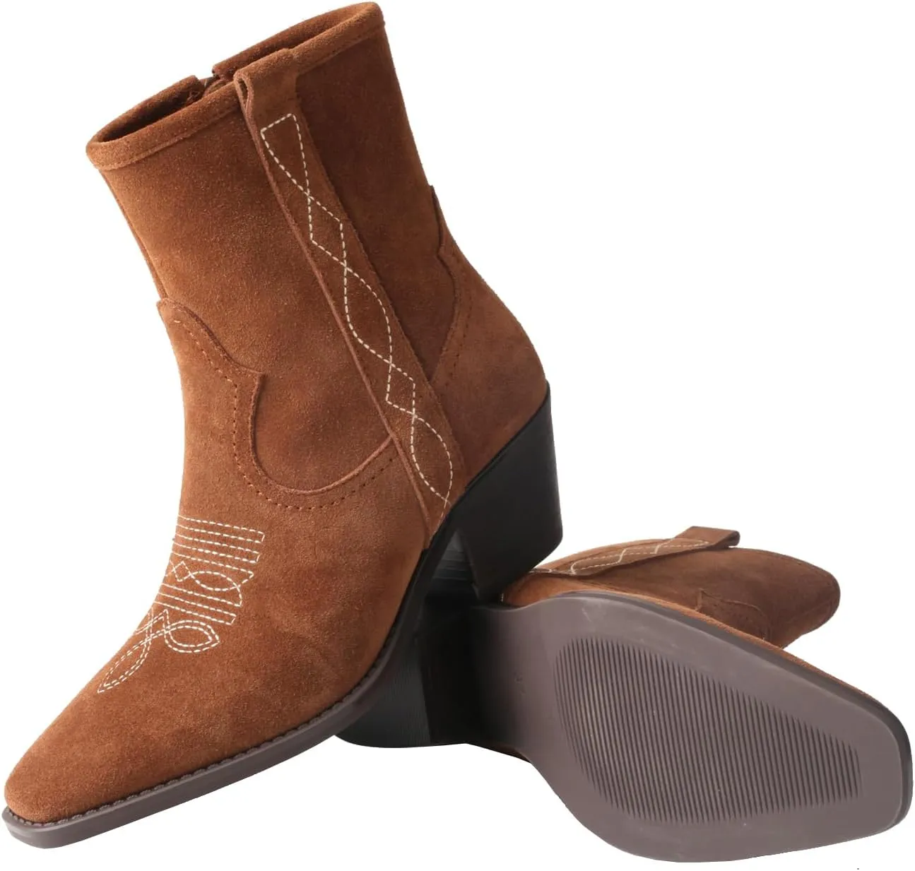 TMA EYES Women's Low-Heeled Pointy Ankle Western Boots With Side Zipper