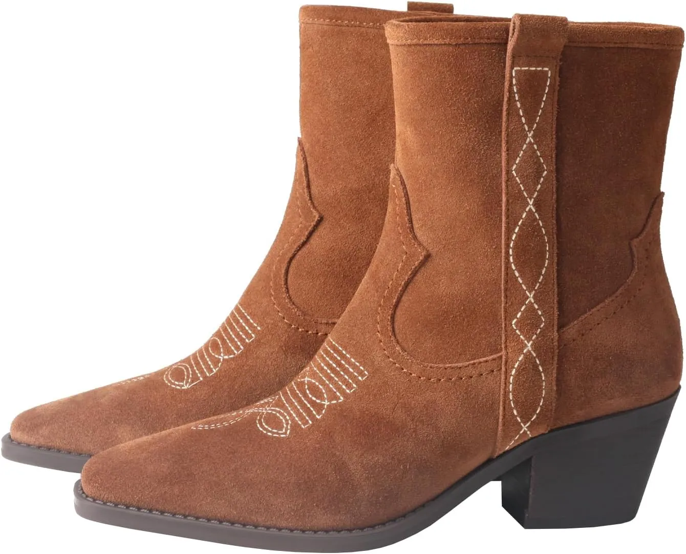 TMA EYES Women's Low-Heeled Pointy Ankle Western Boots With Side Zipper