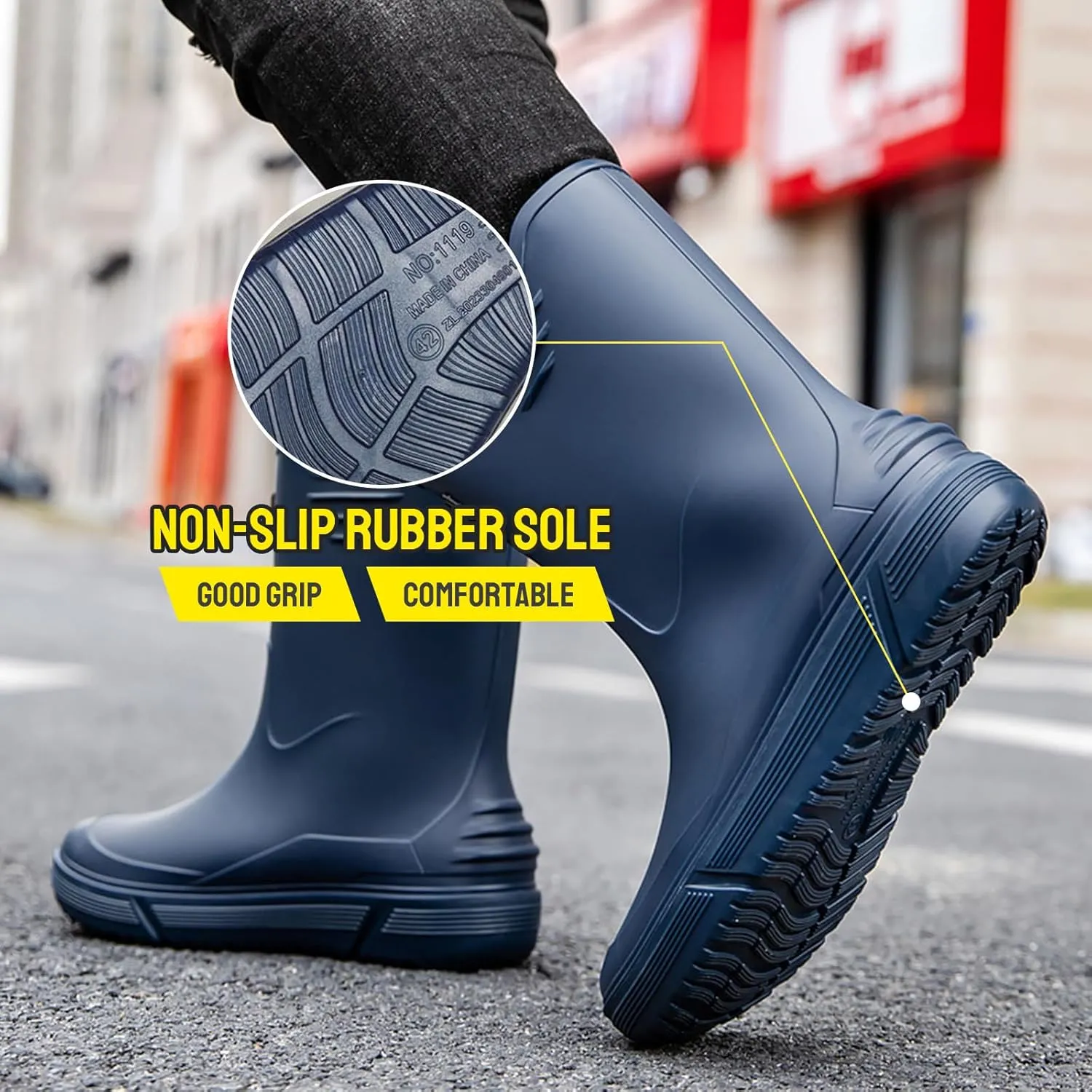 Tmore Rain Boots for Men Waterproof Rubber Boots Mid-Calf Anti-slip Garden Boots Comfort Lightweight Work Shoes Rainboot for Outdoor, Fishing, Hiking, Camping
