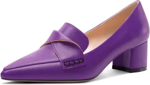 TNYNFBEB Womens Chunky Block Low Heel Pointed Toe Pumps Loafers Shoes Slip-on Prom Wedding Dress Basic Classic 2.0 Inches Heels