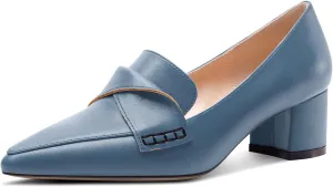 TNYNFBEB Womens Chunky Block Low Heel Pointed Toe Pumps Loafers Shoes Slip-on Prom Wedding Dress Basic Classic 2.0 Inches Heels