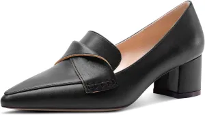 TNYNFBEB Womens Chunky Block Low Heel Pointed Toe Pumps Loafers Shoes Slip-on Prom Wedding Dress Basic Classic 2.0 Inches Heels
