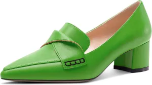 TNYNFBEB Womens Chunky Block Low Heel Pointed Toe Pumps Loafers Shoes Slip-on Prom Wedding Dress Basic Classic 2.0 Inches Heels